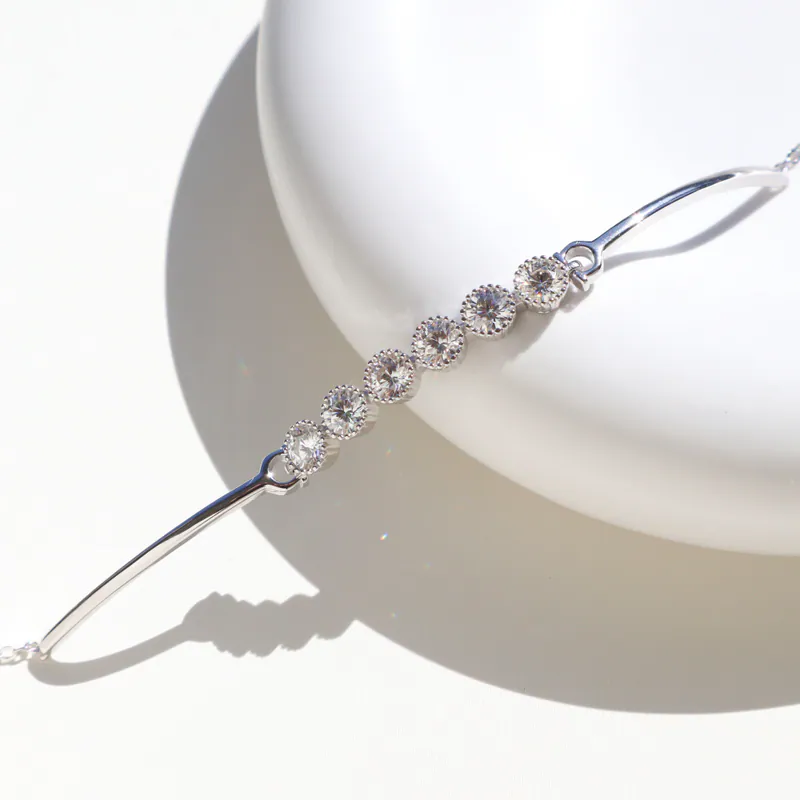 Silver Plated/穀粒邊圓鑽莫桑鑽半鐲手鍊