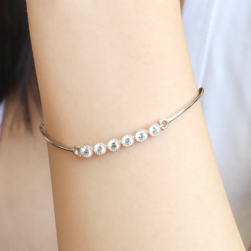 Silver Plated/穀粒邊圓鑽莫桑鑽半鐲手鍊 2