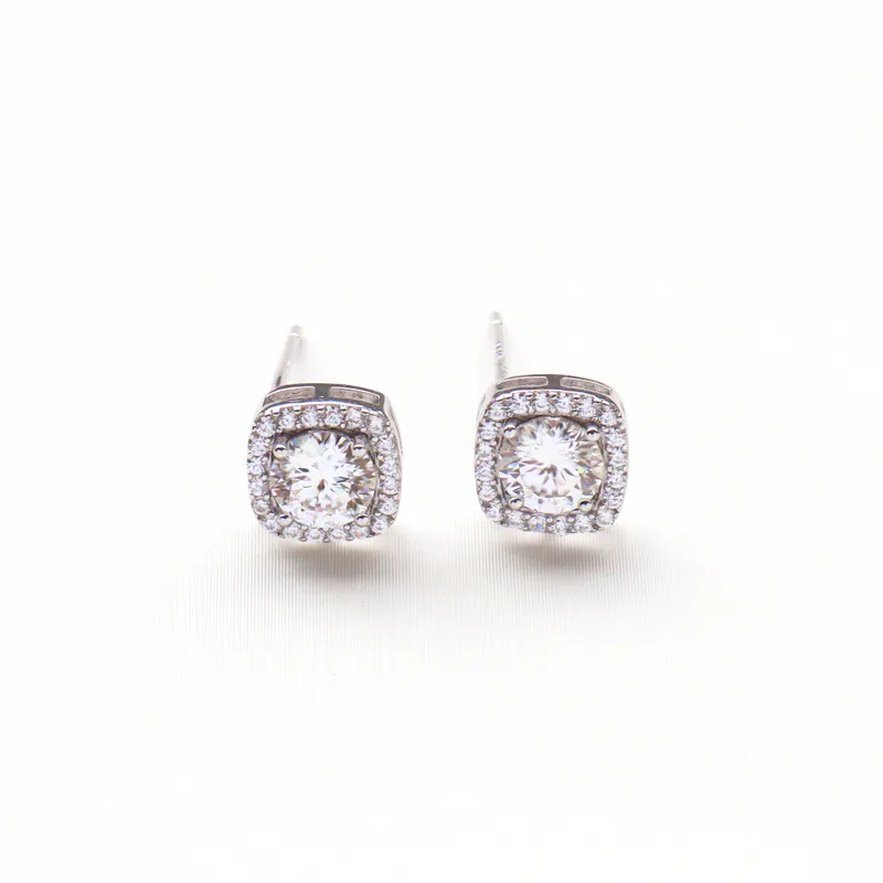 Silver Plated/菱格方塊．莫桑鑽耳環 3